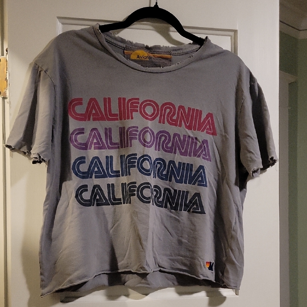 Aviator Nation Gray 'California' Short Sleeve Tee with Gradient Logos